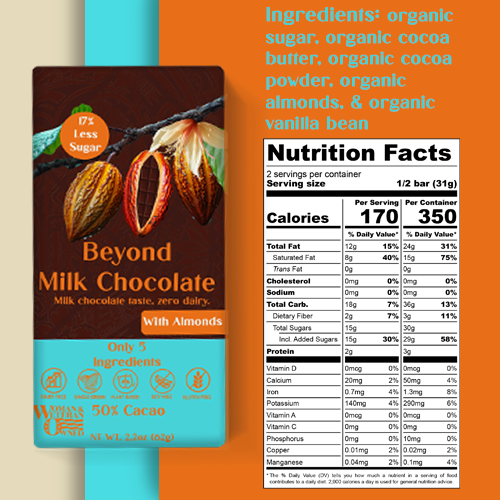 Beyond Milk Chocolate w/ Almonds 50% Cacao- Organic
